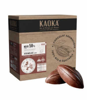 Carton de 5kg de chocolat de couverture noir 58% bio équitable de la marque Kaoka