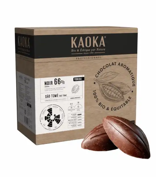 Carton de 5kg de chocolat de couverture noir 66% origine São Tomé bio équitable de la marque Kaoka