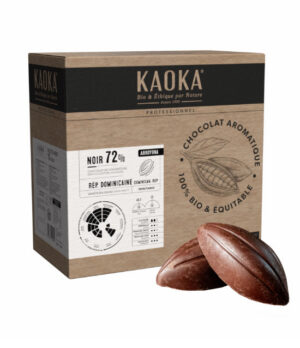 Carton de 5kg de chocolat de couverture noir 72% origine République Dominicaine bio équitable de la marque Kaoka