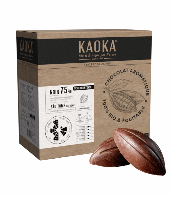 Carton de 5kg de chocolat de couverture noir 75% origine São Tomé bio équitable de la marque Kaoka