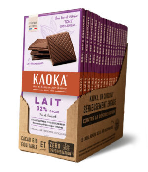Carton complet de 17 tablette 80g de chocolat au lait 32% de la marque Kaoka