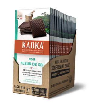 Carton complet de 17 tablettes de chocolat noir 70% origine République Dominicaine à la fleur de sel bio équitable de la marque Kaoka