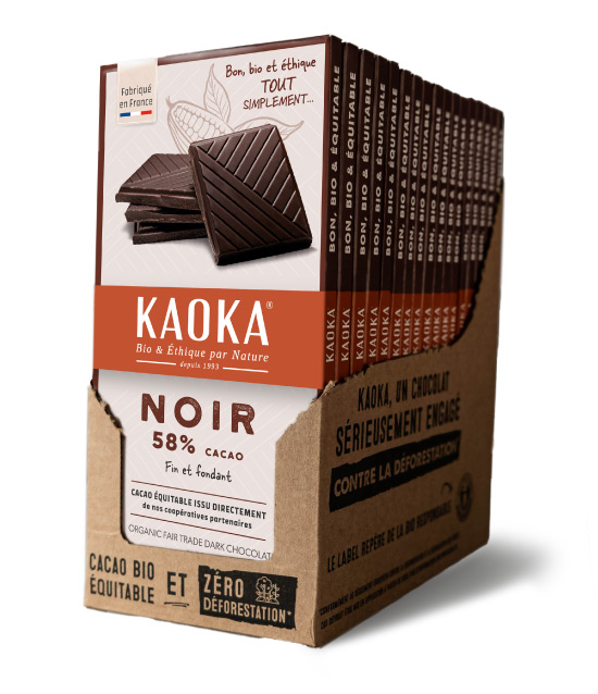 Carton complet de 17 tablette 80g de chocolat noir 58% de la marque Kaoka