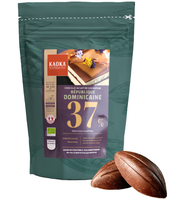 Sac 1kg de chocolat au lait de couverture 37% cacao république dominicaine de la marque Kaoka