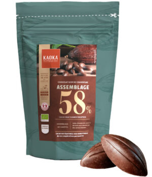 Sac de 1kg de chocolat noir de couverture de la marque Kaoka