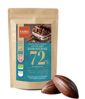 Sachet de chocolat noir de couverture 72% cacao république dominicaine de la marque Kaoka