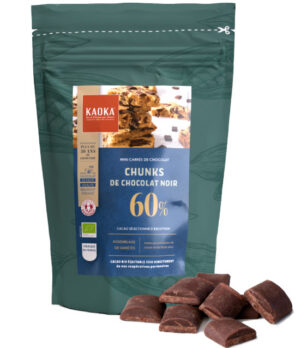 Sac 1kg de chunks de chocolat noir bio équitable de la marque Kaoka