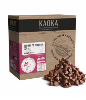 Carton 5kg de pépites de chocolat au lait bio équitable de la marque Kaoka