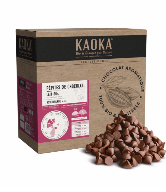 Carton 5kg de pépites de chocolat au lait bio équitable de la marque Kaoka