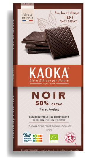 Tablette 80g de chocolat noir de la marque Kaoka