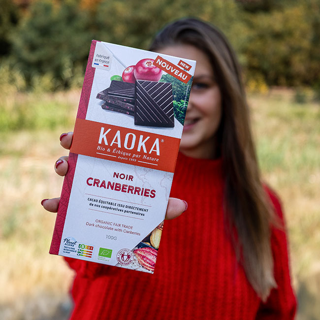 Tablette de chocolat noix aux cranberries bio et équitable Kaoka