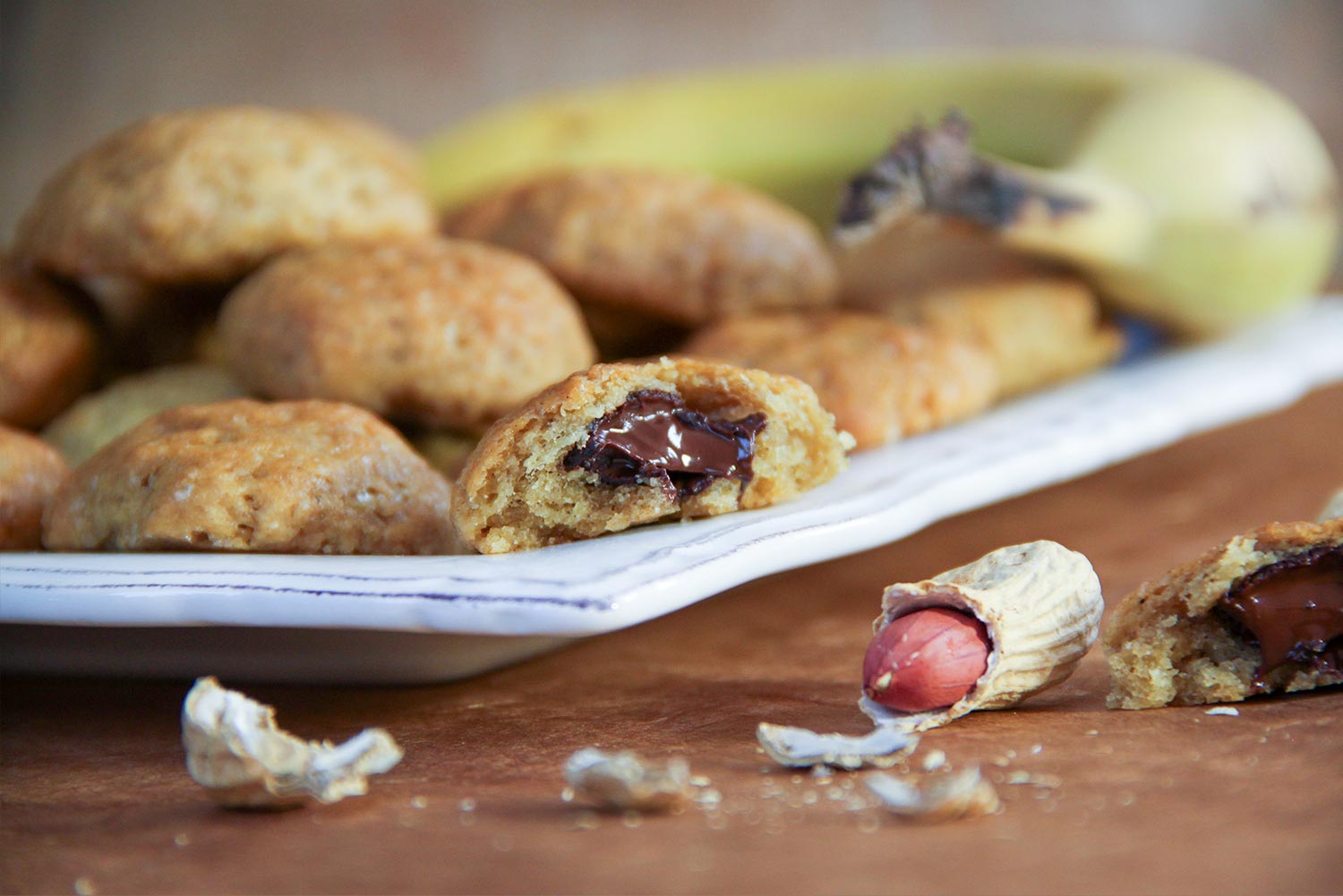 Recette de biscuits moelleux à la banane, cacahuète et au cœur chocolat coulant