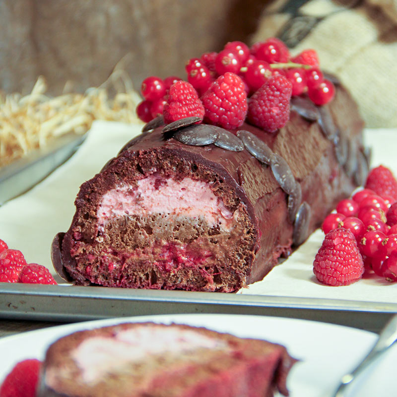 Recette de bûche au chocolat et aux framboises