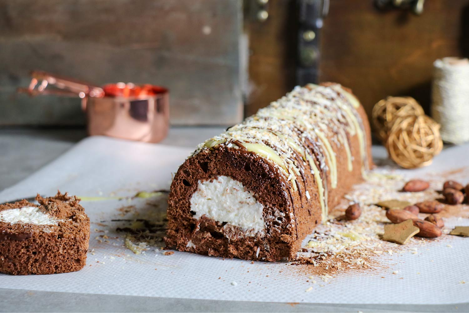 Bûche de Noel au chocolat et à la noix de coco