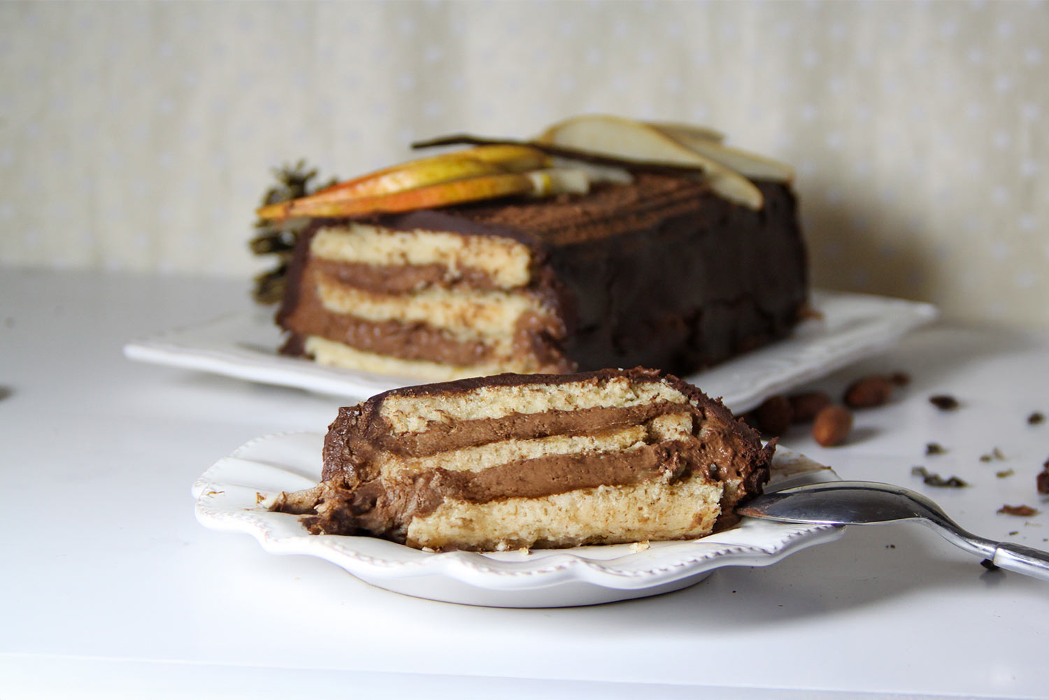 Bûche de noel vegan au chocolat et aux poires
