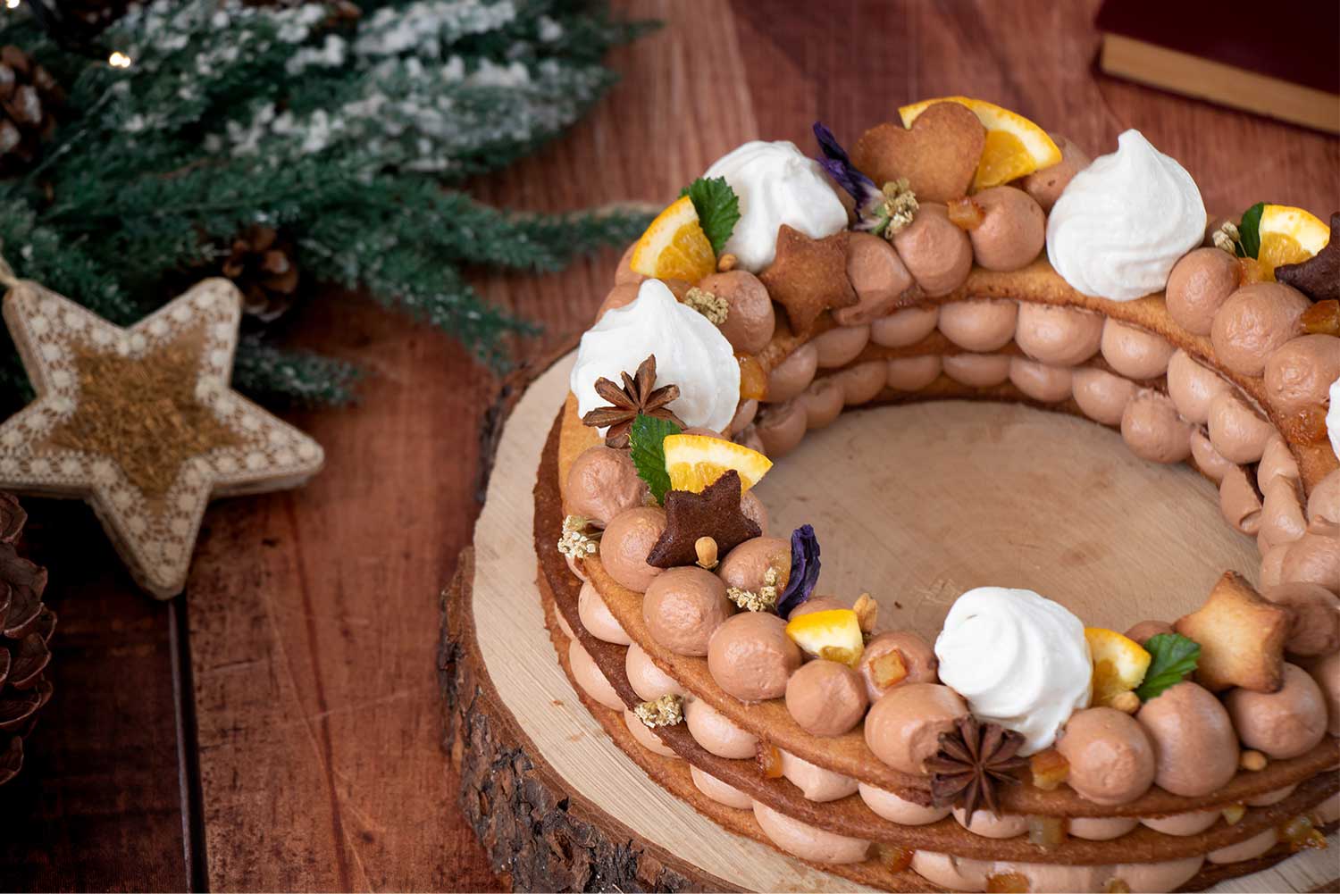 Recette de couronne de Noel à la ganache au chocolat