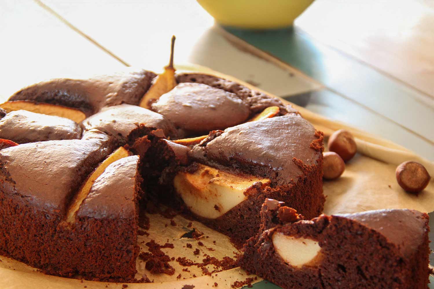 Recette de moelleux au chocolat et poires sans beurre