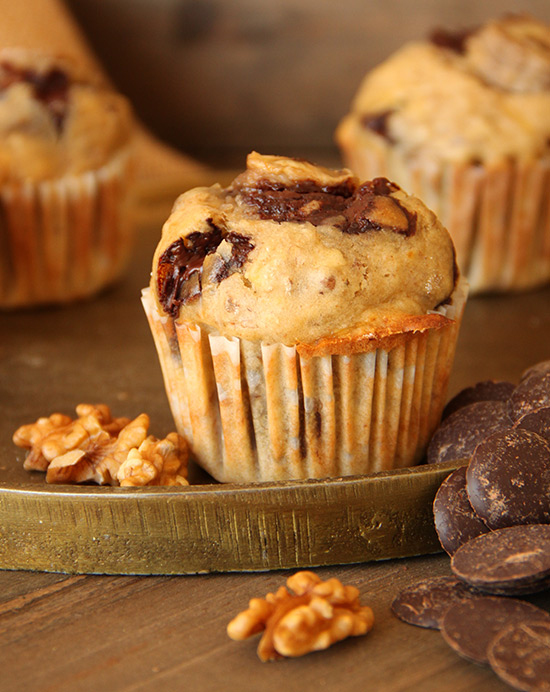 Recette de muffins aux banane, noix et au chocolat