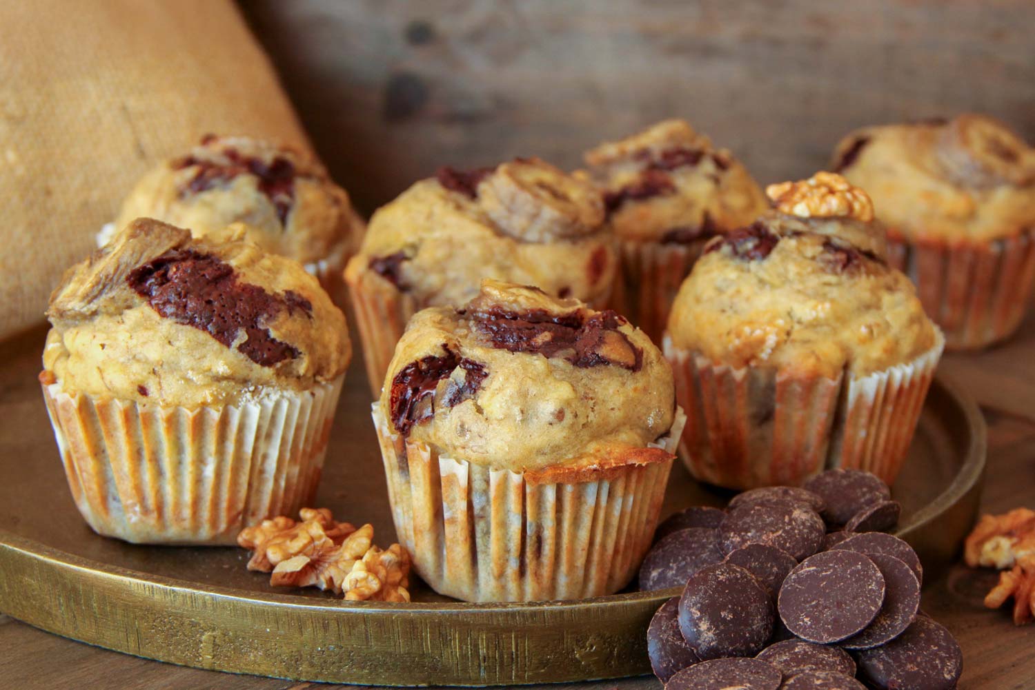 Recette de muffins aux banane, noix et au chocolat