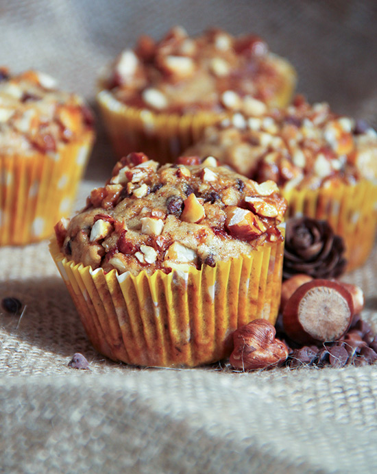 Recette de muffins aux pépites de chocolat et aux noisettes caramélisées