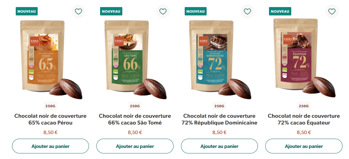 Aperçu de la boutique en ligne pour acheter sachets de 250g de chocolat de couverture