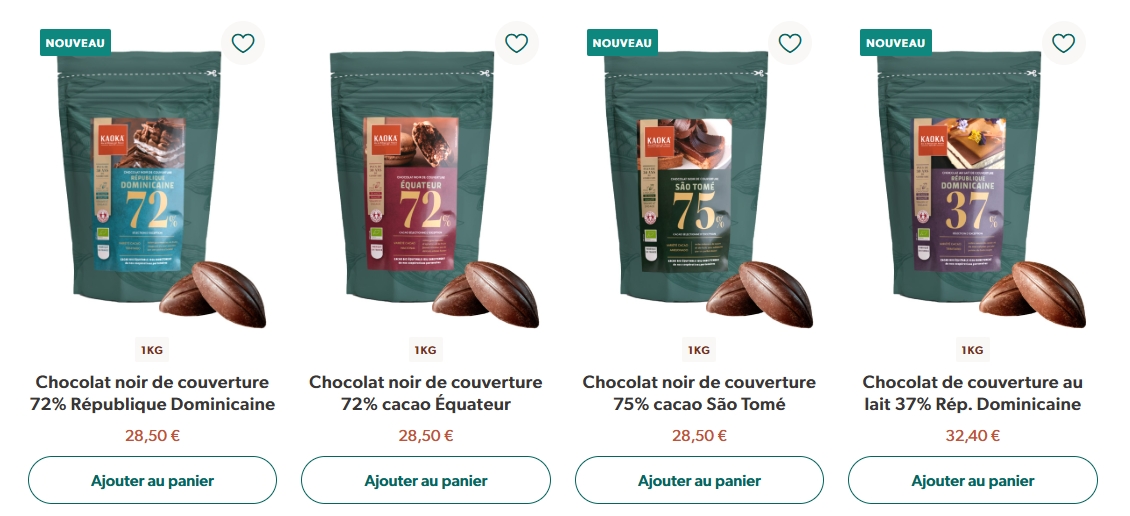 Aperçu de la boutique en ligne pour acheter sacs de 1kg de chocolat de couverture