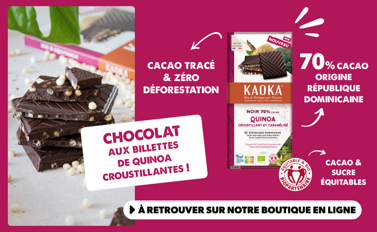 Nouvelle tablette dégustation de chocolat noir au quinoa