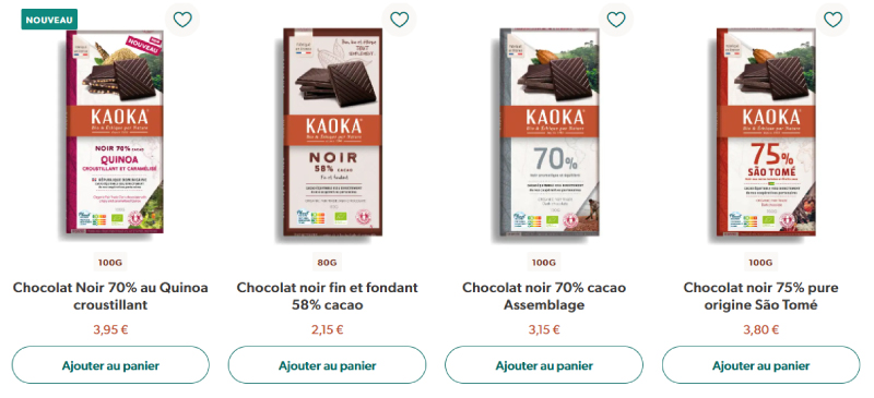 Boutique en ligne de Kaoka pour acheter des chocolats bio et équitables depuis chez soi