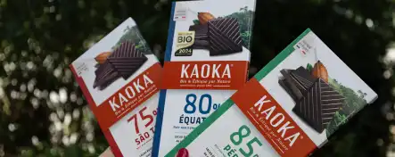 Des tablettes de chocolat pure origine de la marque Kaoka