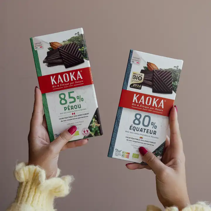 Tablettes de chocolat à haut pourcentage de la marque Kaoka
