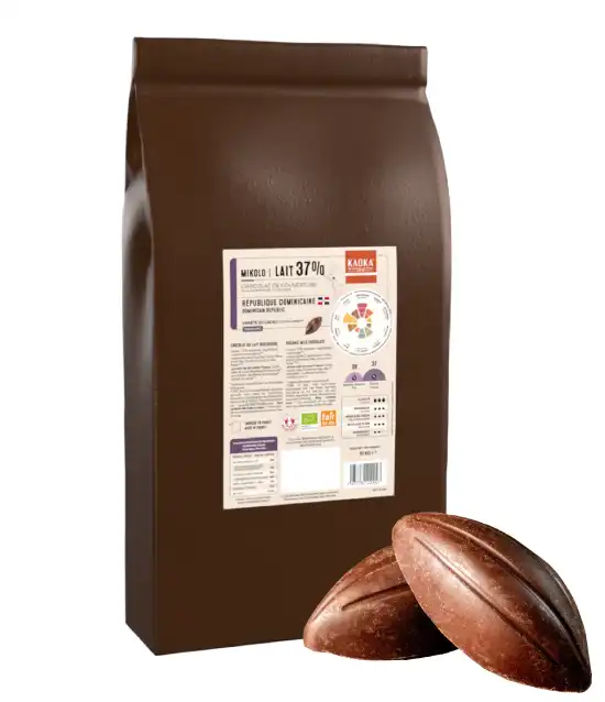 Sac 10kg de chocolat au lait de couverture 37% cacao république dominicaine bbio équitable de la marque Kaoka
